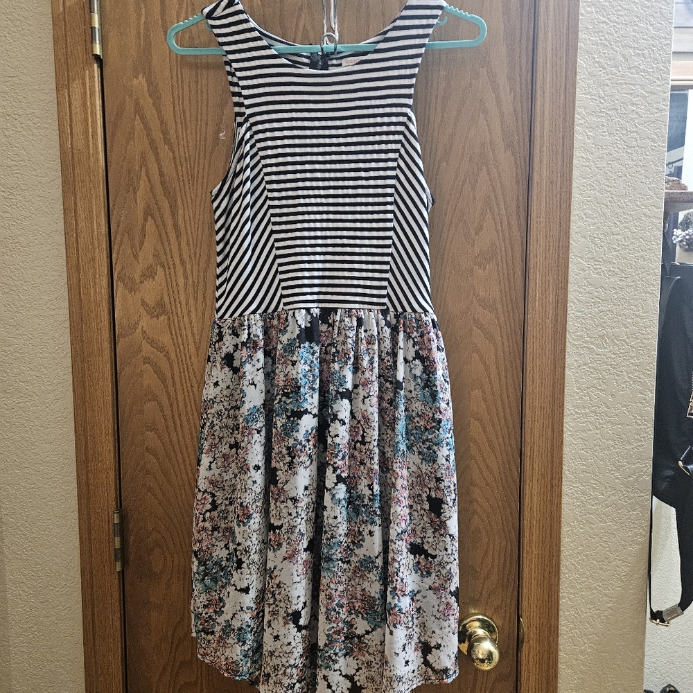 Xhilaration Black and White Striped Floral Dress